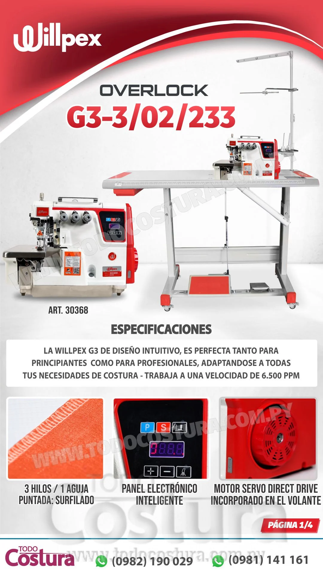 OVERLOCK (3 HILOS) WILLPEX G3-3-02/233 (MOTOR INCORPORADO)