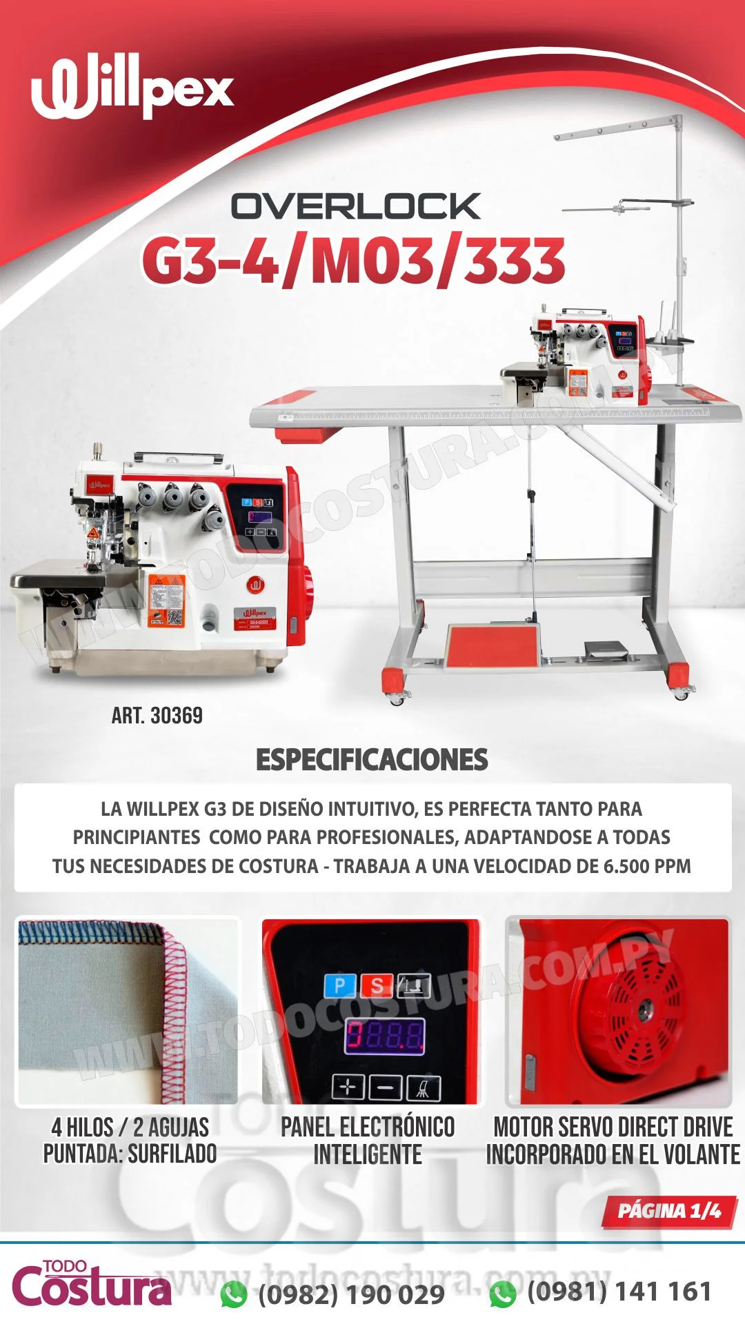 OVERLOCK (4 HILOS) WILLPEX G3-4-M03/333 (MOTOR INCORPORADO)