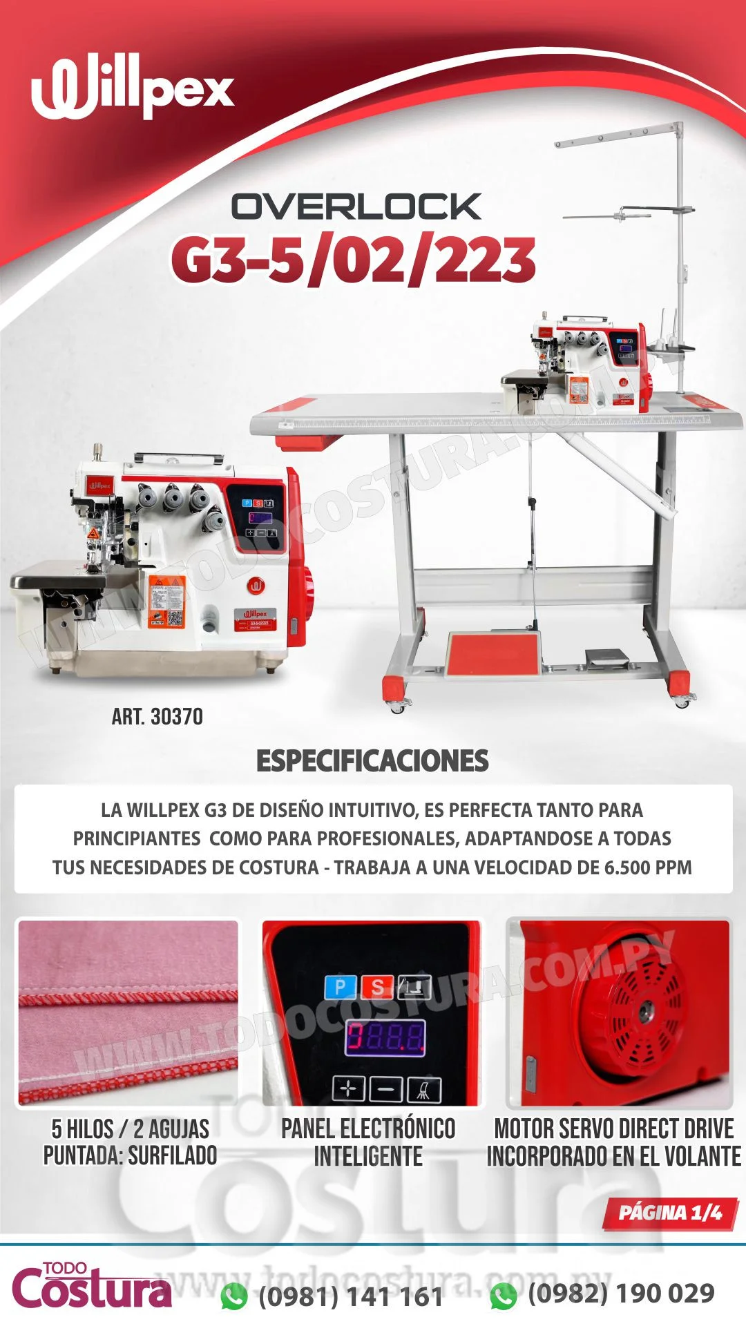 OVERLOCK (5 HILOS) WILLPEX G3-5-02/223 (MOTOR INCORPORADO)