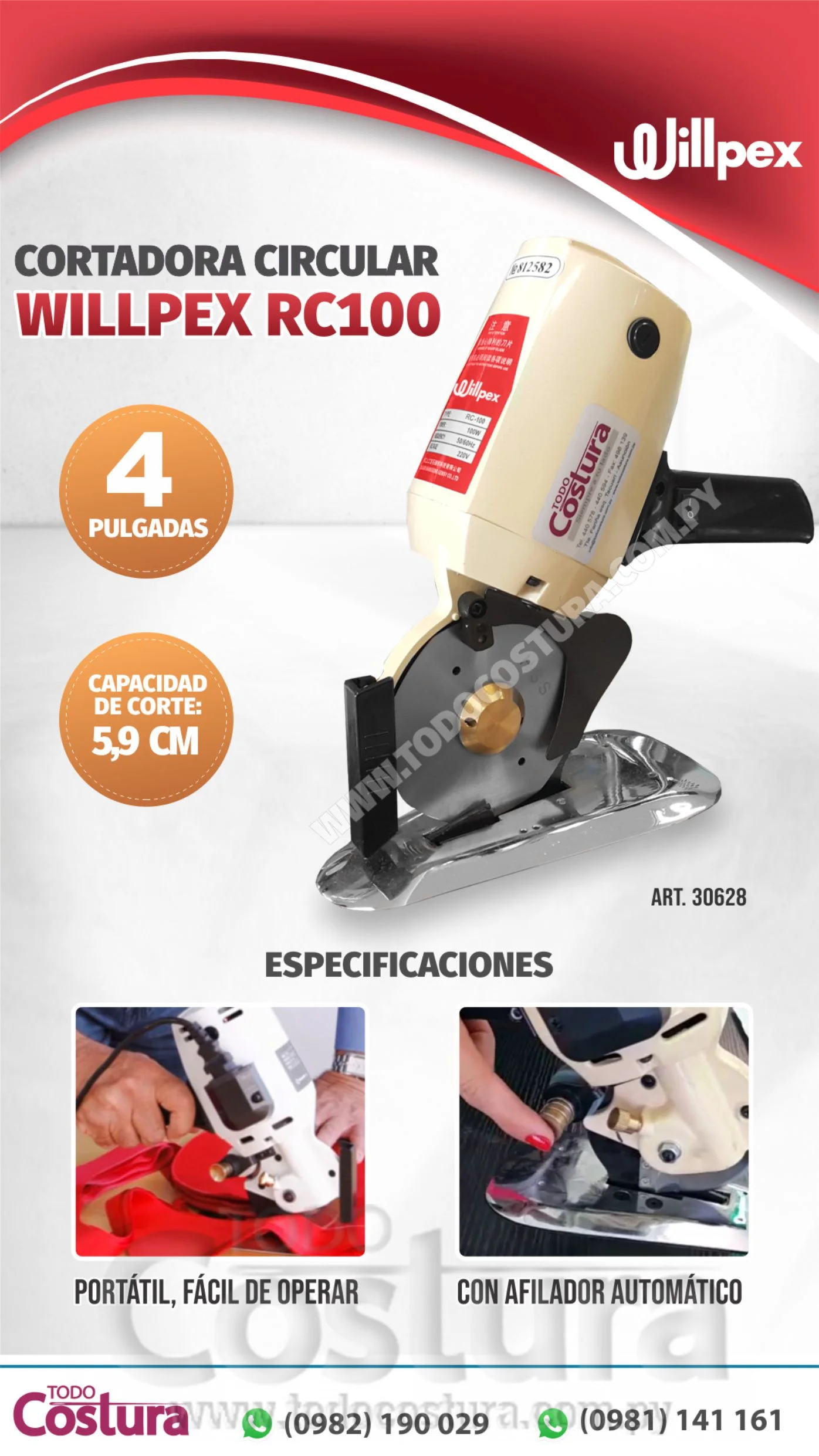 CORTADORA CIRCULAR WILLPEX DE 4 PULG. RC100 (250W)