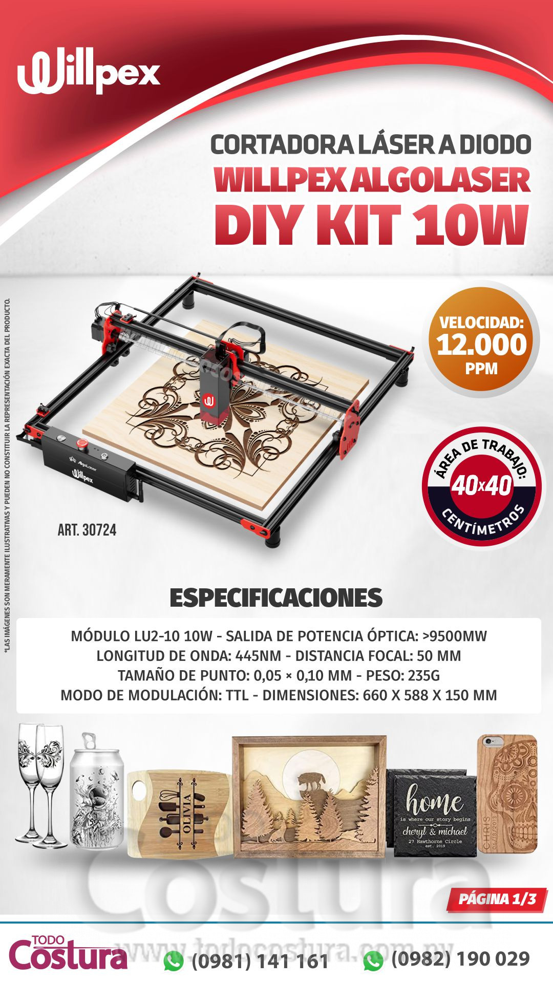 CORTADORA LASER A DIODO (40X40CM - 10W) WILLPEX ALGOLASER DIY KIT 10W