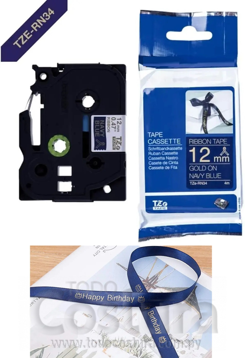 ETIQUETA SATINADO (AZUL/DORADO - ANCHO: 12MM - 4 METROS) ETIQUETADORA WILLPEX WP3200