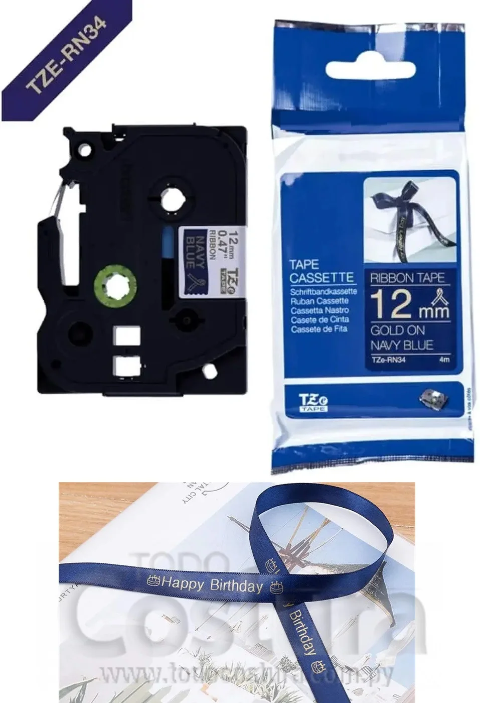 ETIQUETA SATINADO (AZUL/DORADO - ANCHO: 12MM - 4 METROS) ETIQUETADORA WILLPEX WP3200
