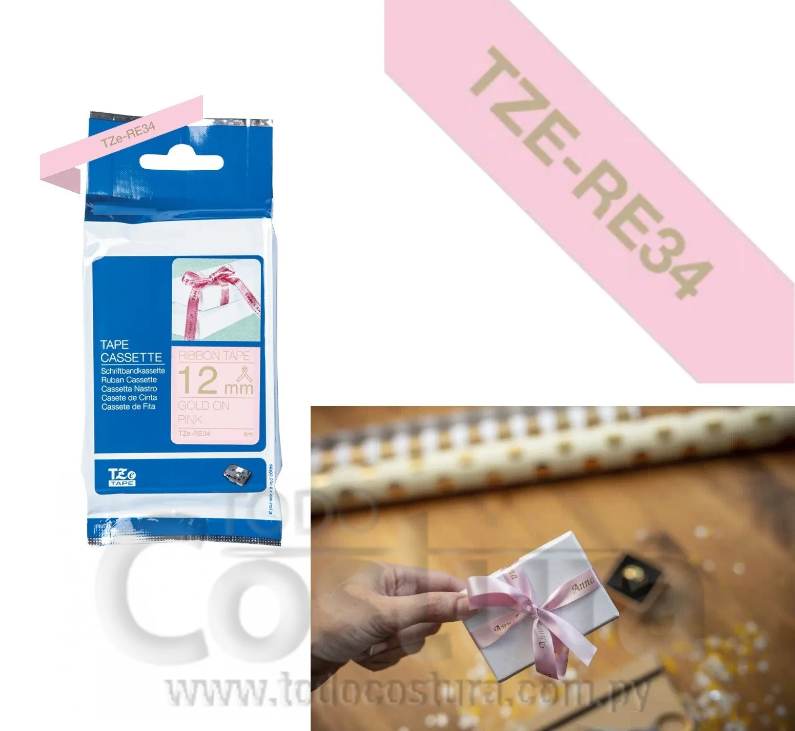 ETIQUETA SATINADO (ROSADO/DORADO - ANCHO: 12MM - 4 METROS) ETIQUETADORA WILLPEX WP3200