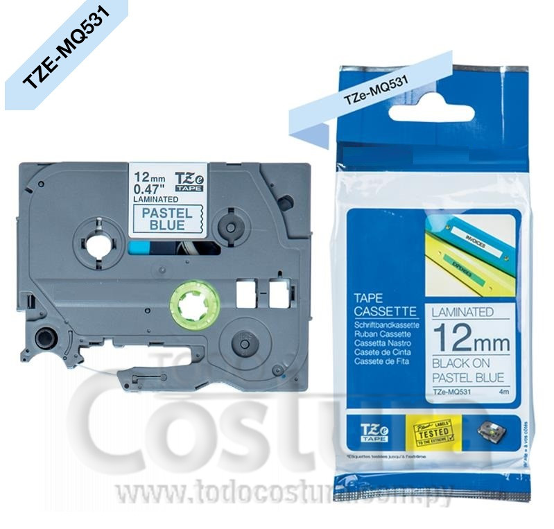 ETIQUETA LAMINADO (CELESTE/NEGRO - ANCHO: 12MM - 8 METROS) ETIQUETADORA WILLPEX WP3200