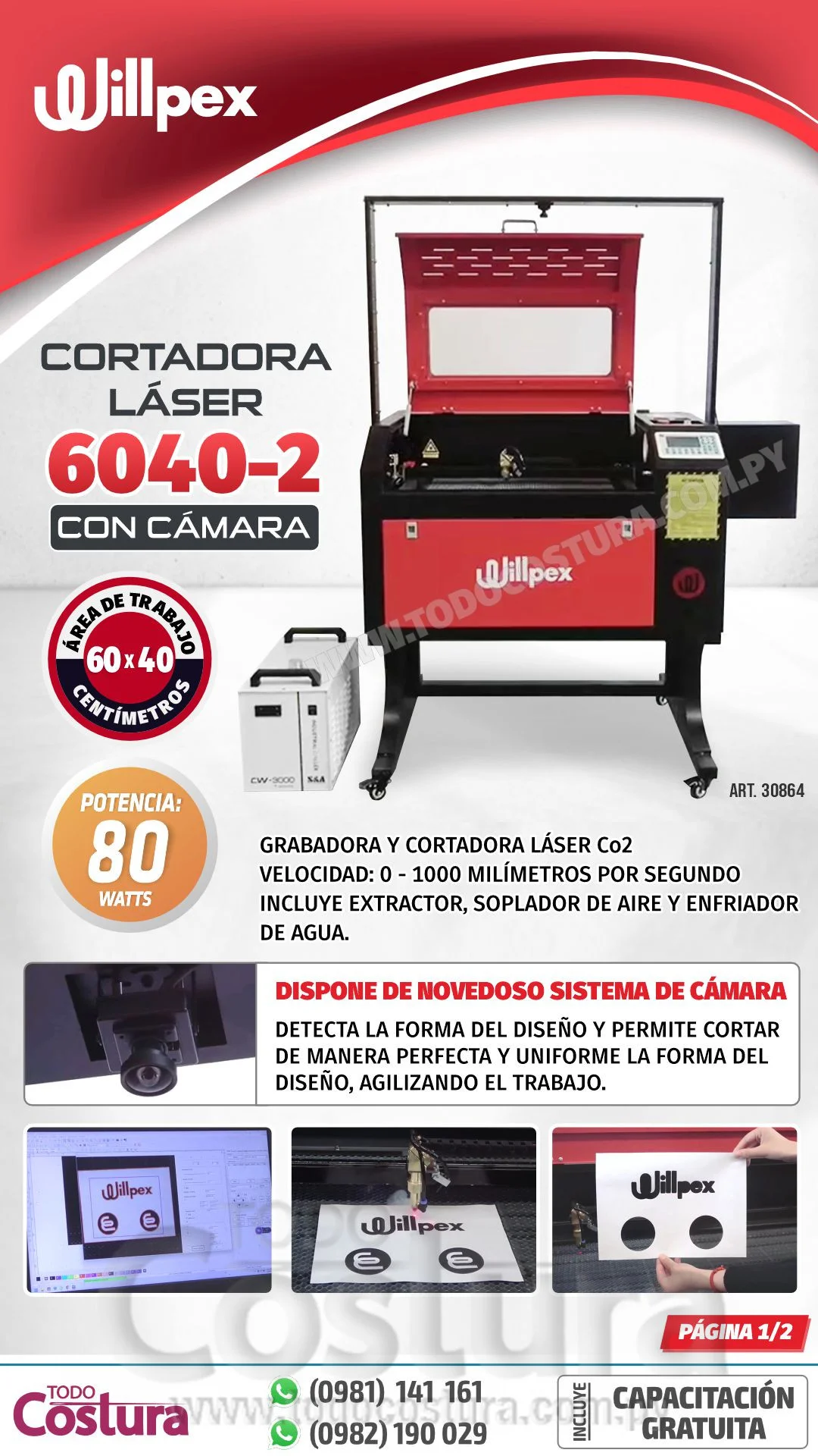 GRABADORA LASER (60X40CM - 80W) WILLPEX 6040-2