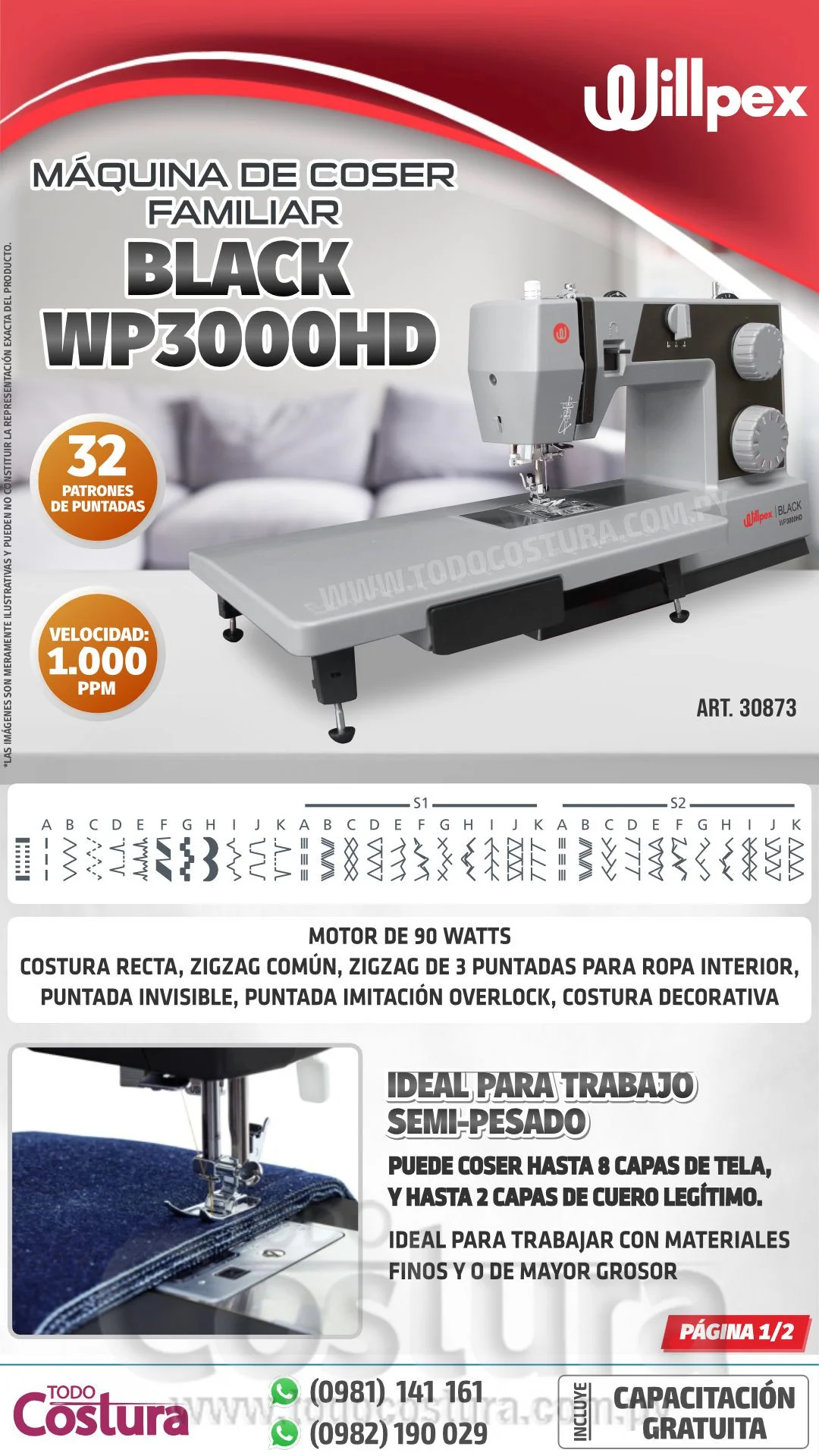 MAQ. DE COSER FAMILIAR WILLPEX BLACK WP3000HD