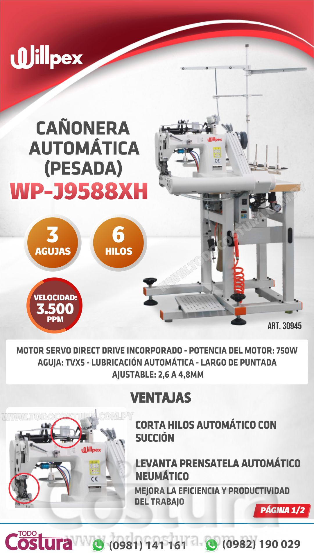 CAÑONERA AUTOMATICA (PESADA - 3 AGUJAS) WILLPEX WP-J9588XH-MPF/ECV