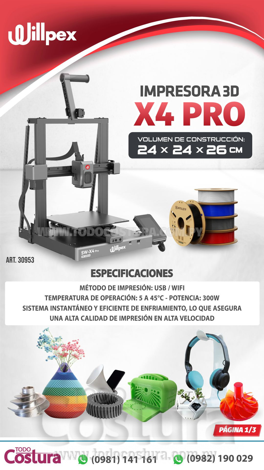 IMPRESORA 3D (24 X 24 X 26 CM) WILLPEX ARTILLERY X4 PRO