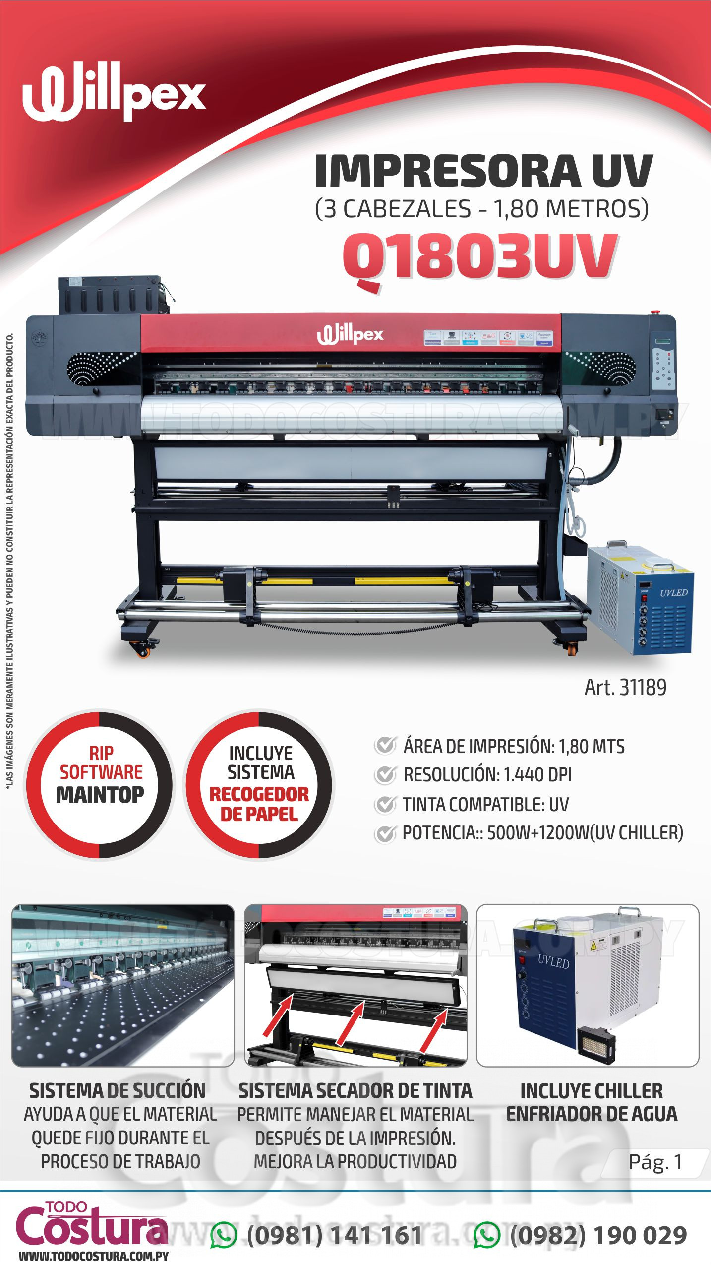 IMPRESORA UV (3 CABEZALES - 1,80 METROS) WILLPEX Q1803UV