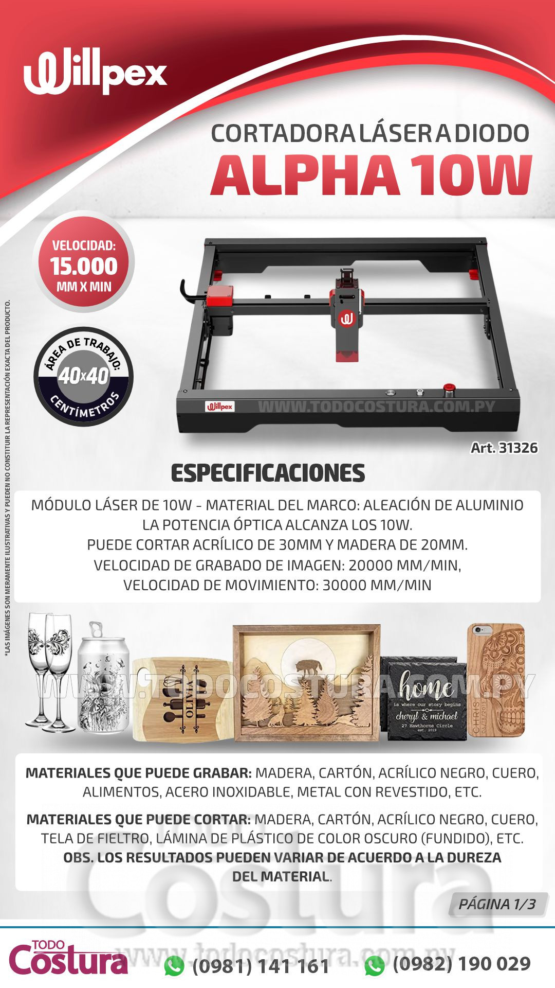 GRABADORA LASER A DIODO (40X40CM - 10W) WILLPEX ALPHA 10W