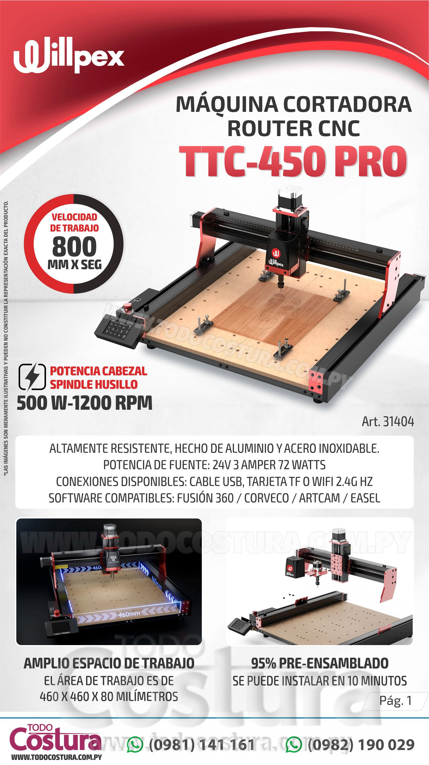 MAQUINA CORTADORA ROUTER CNC (46X46CM - 80W) WILLPEX TTC-450 PRO