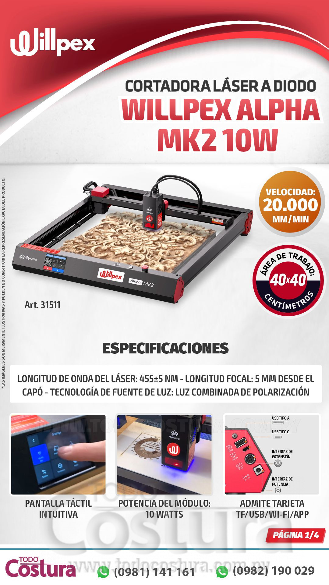 GRABADORA LASER A DIODO (40X40CM - 10W) WILLPEX ALPHA MK2 10W