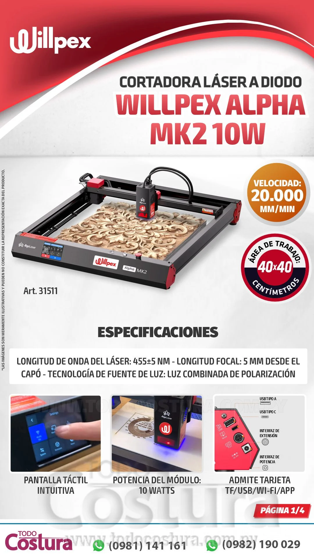GRABADORA LASER A DIODO (40X40CM - 10W) WILLPEX ALPHA MK2 10W