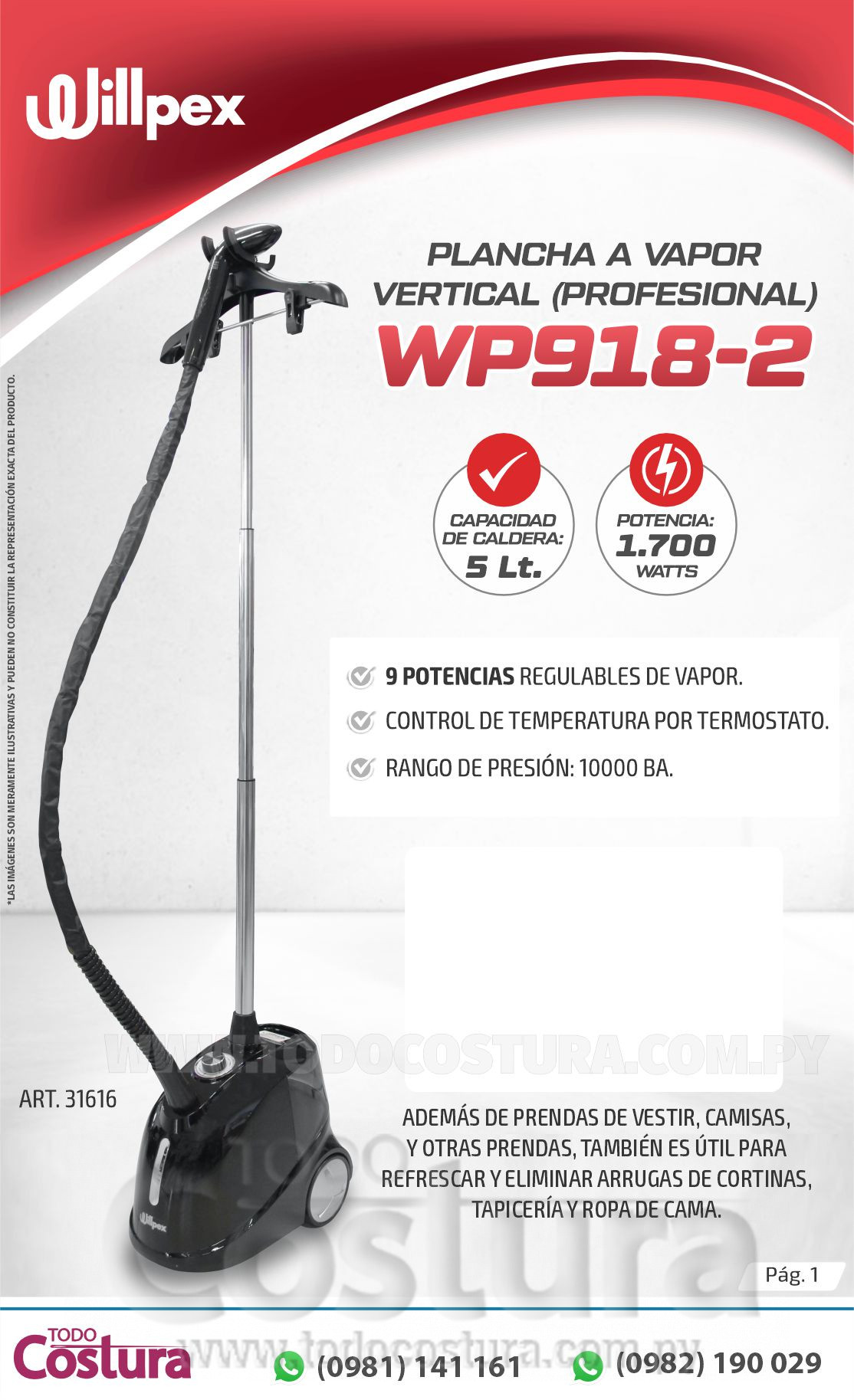 PLANCHA A VAPOR VERTICAL (PROFESIONAL) WILLPEX WP918-2