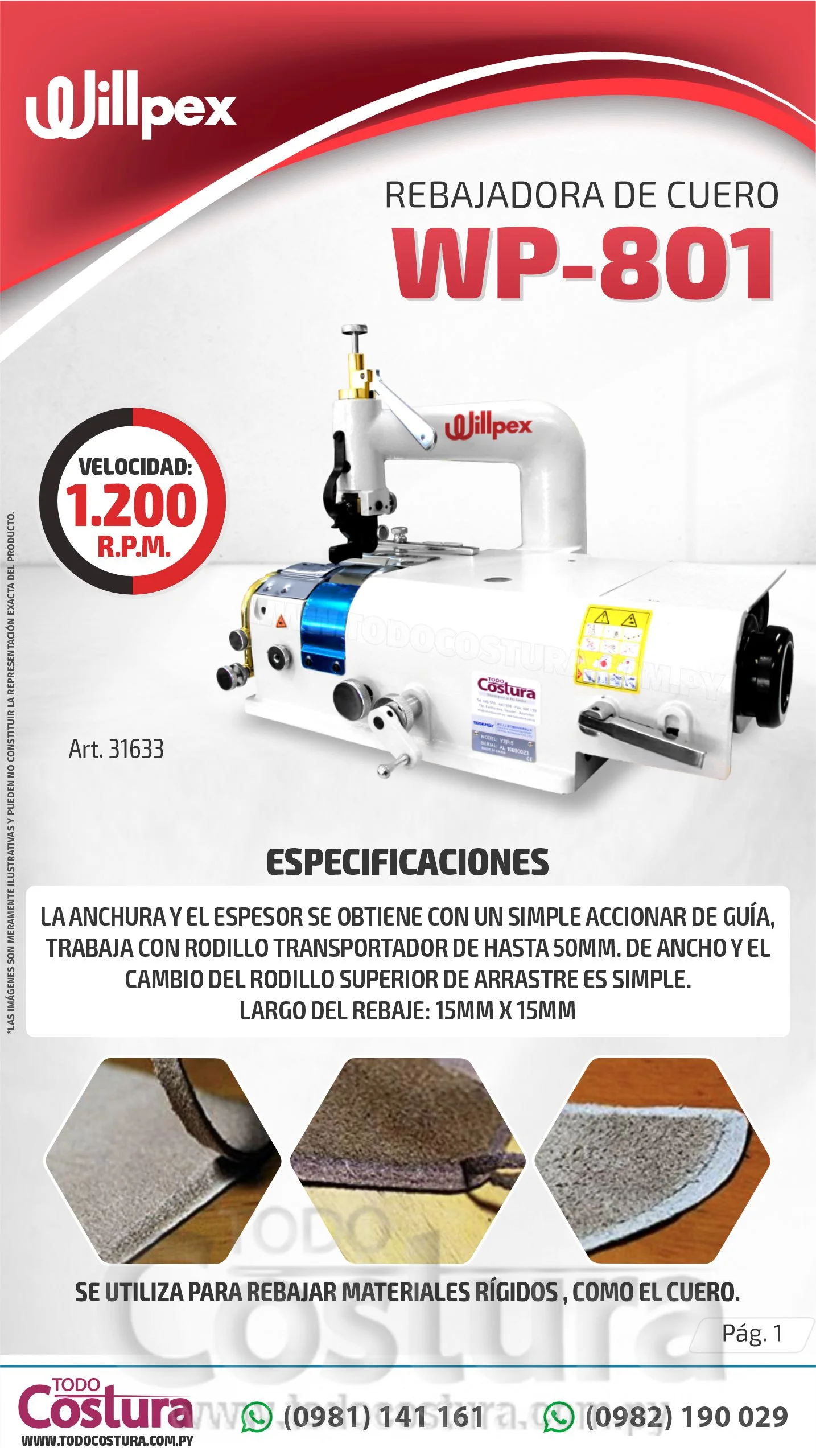 REBAJADORA DE CUERO WILLPEX WP-801