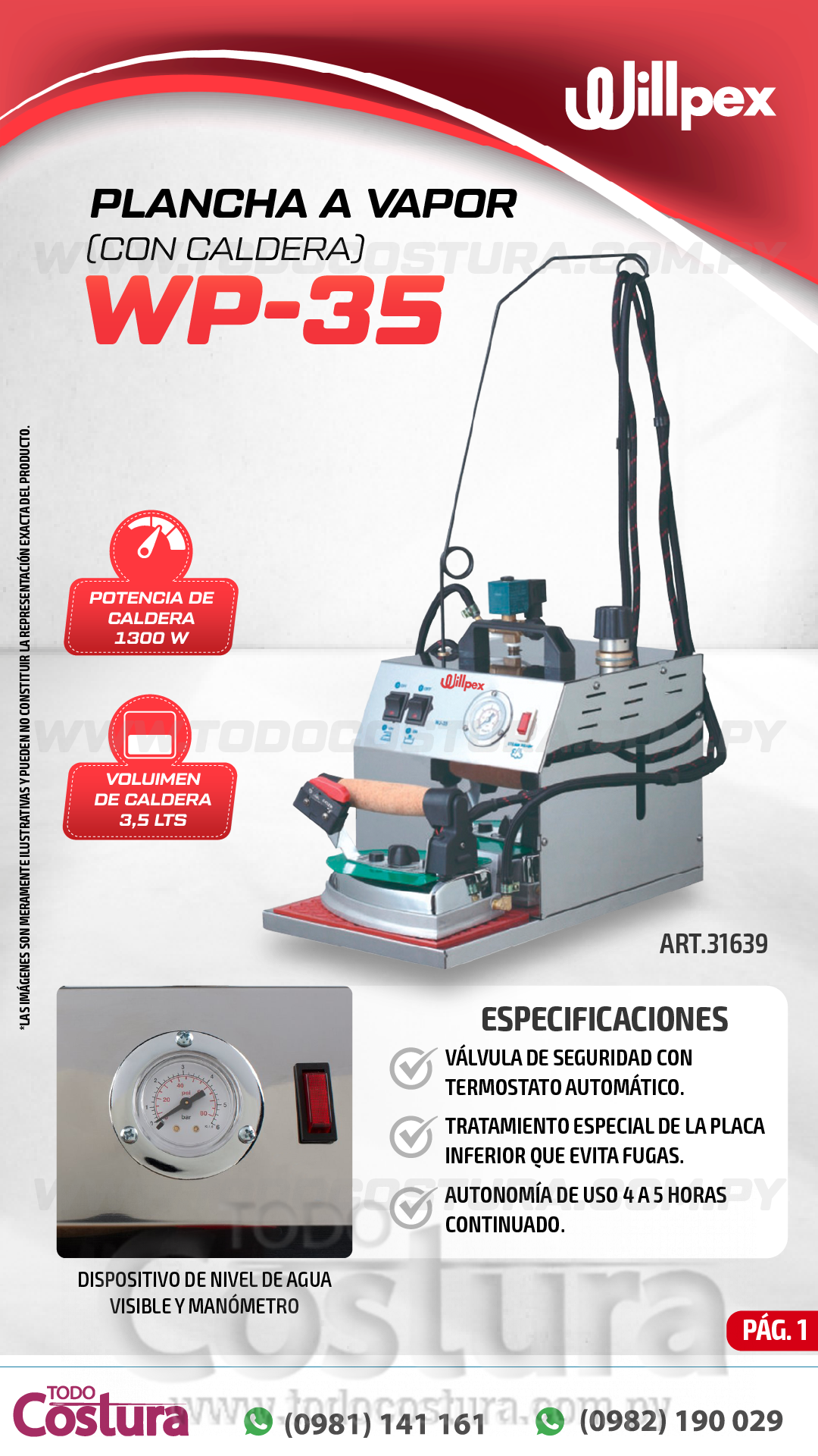 PLANCHA A VAPOR (CON CALDERA) WILLPEX WP-35