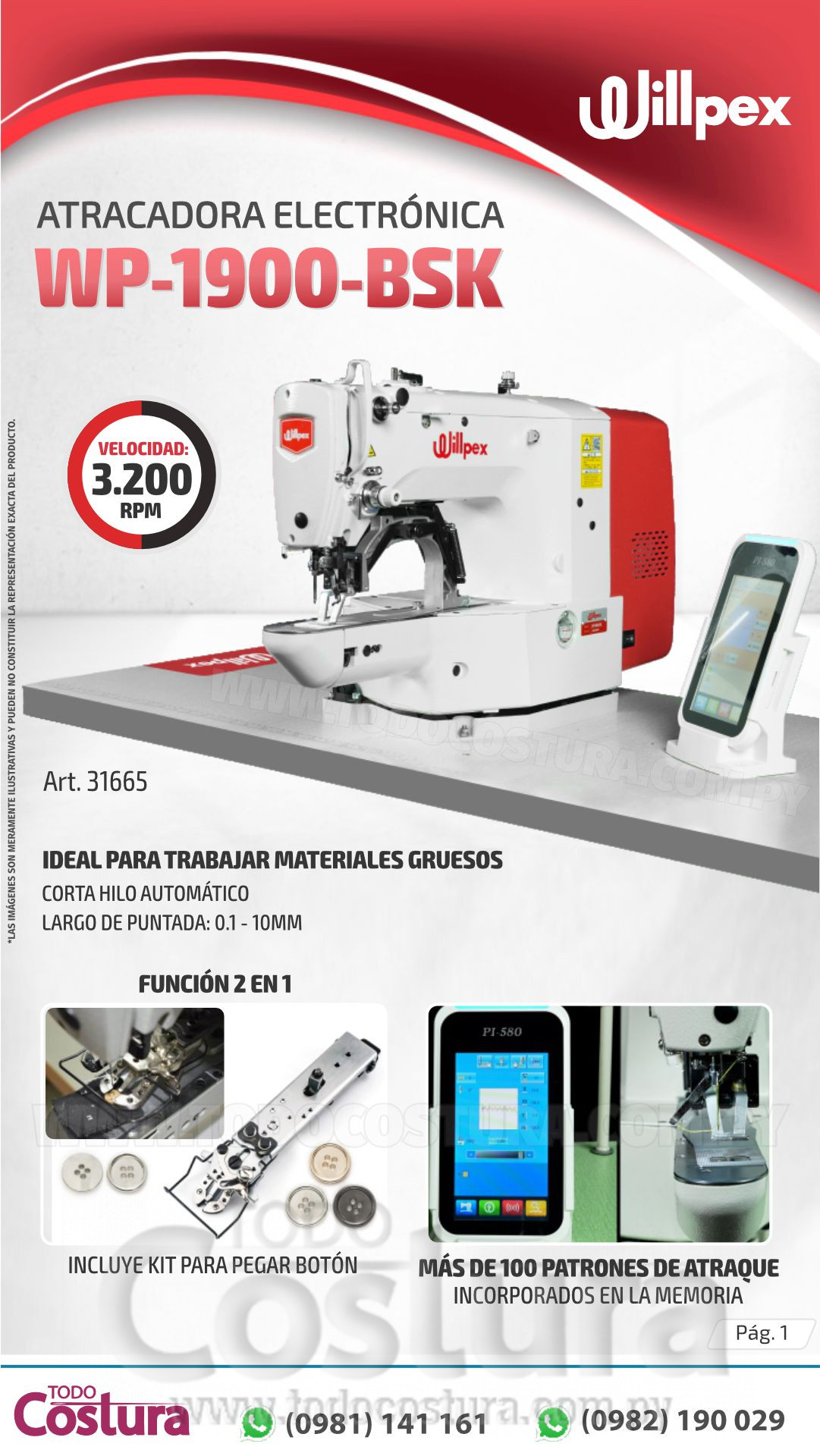 ATRACADORA ELECTRONICA (PESADA) WILLPEX WP-1900-BSK