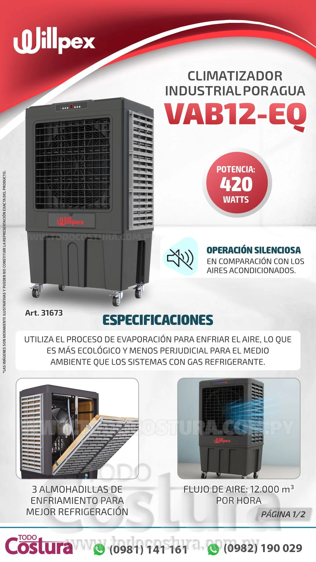 CLIMATIZADOR INDUSTRIAL POR AGUA (12000CMH - 420W) WILLPEX VAB12-EQ