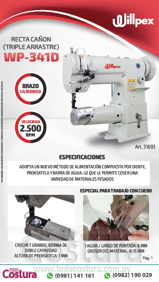 RECTA CAÑON (TRIPLE ARRASTRE) WILLPEX WP-341D (MOTOR INCORPORADO)