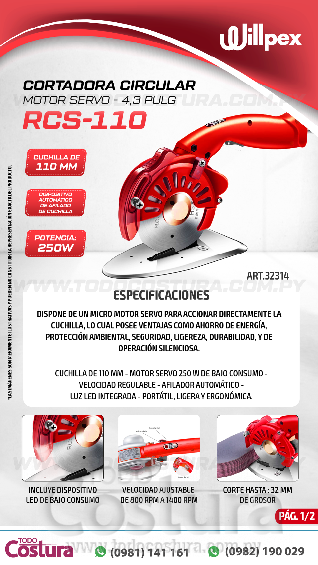 CORTADORA CIRCULAR SERVO WILLPEX (4,3 PULG.) RCS-110 (250W)