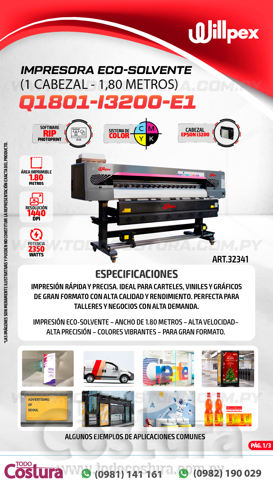 IMPRESORA ECO-SOLVENTE (1 CABEZAL - 1,80 METROS) WILLPEX Q1801-I3200-E1