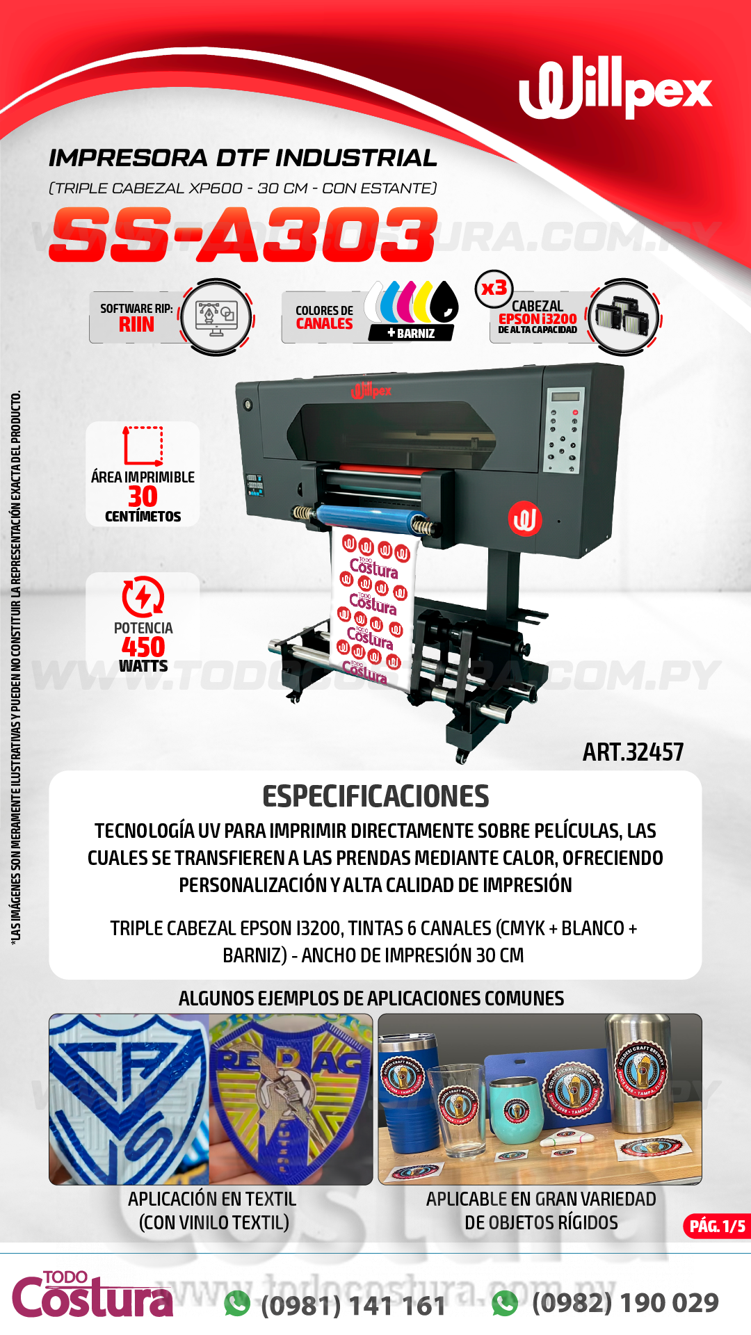 IMPRESORA UV DTF INDUSTRIAL (TRIPLE CABEZAL XP600 - 30 CM) WILLPEX SS-A303 (CON ESTANTE)