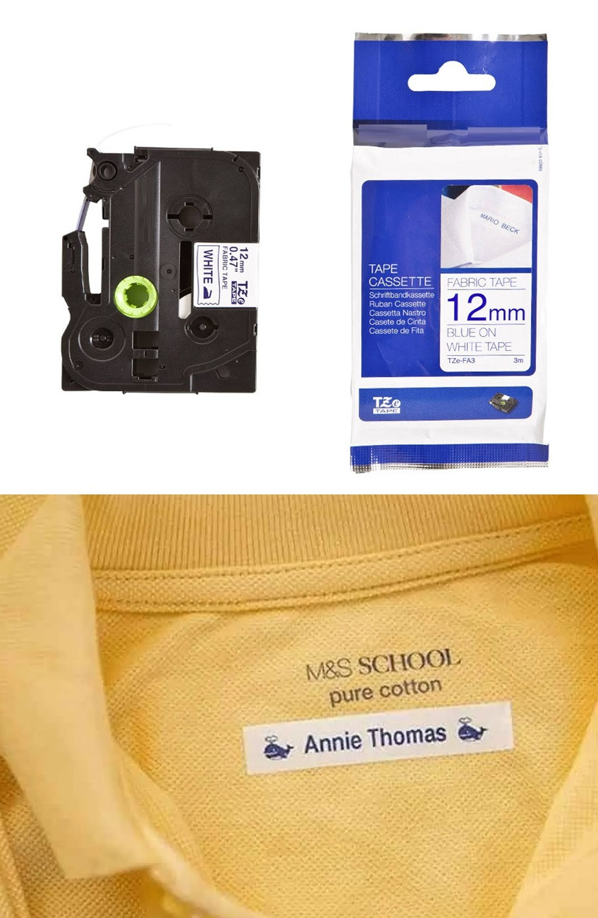 ETIQUETA P/ TELA (BLANCO/AZUL - ANCHO: 12MM - 3 METROS) ETIQUETADORA WILLPEX WP3200