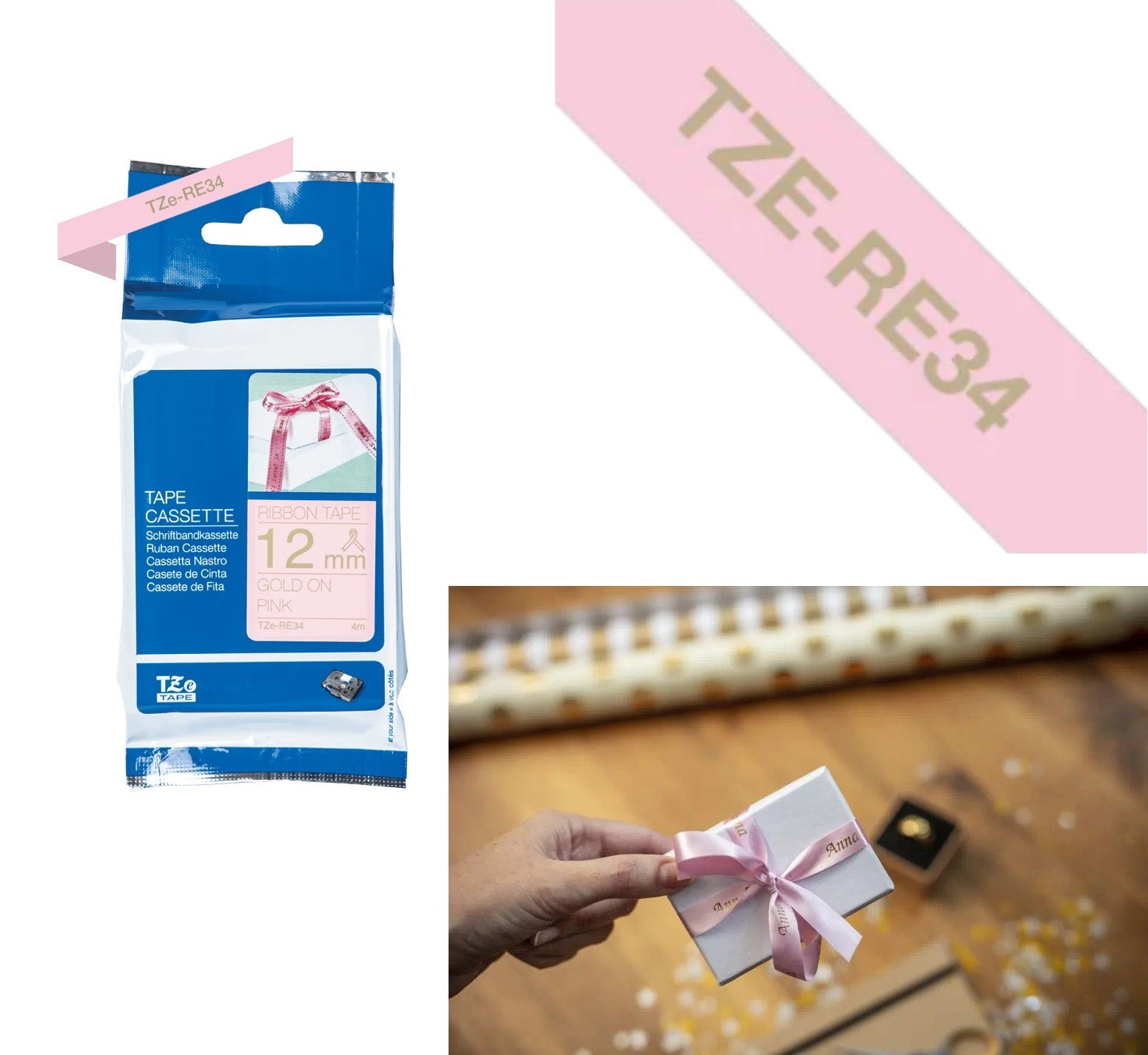 ETIQUETA SATINADO (ROSADO/DORADO - ANCHO: 12MM - 4 METROS) ETIQUETADORA WILLPEX WP3200
