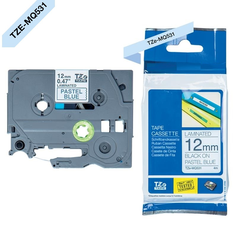ETIQUETA LAMINADO (CELESTE/NEGRO - ANCHO: 12MM - 8 METROS) ETIQUETADORA WILLPEX WP3200